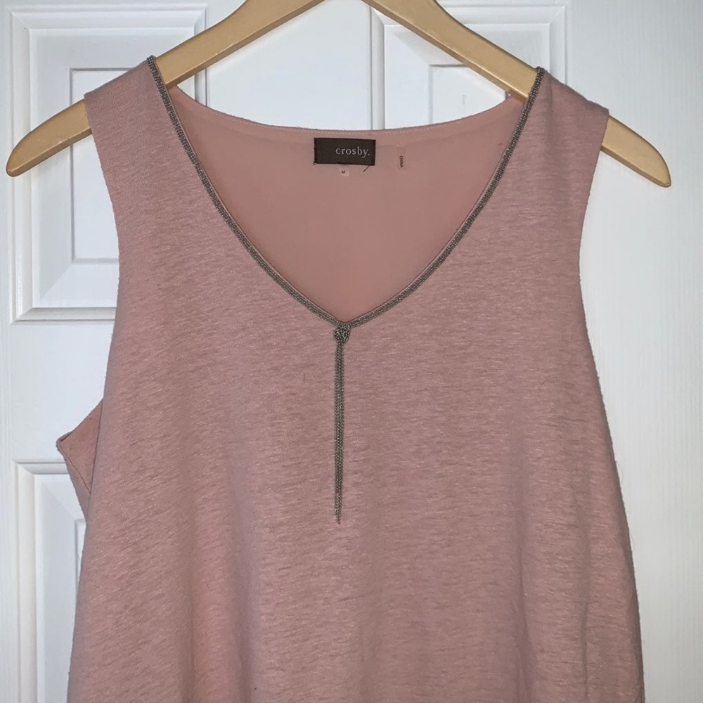 Sleeveless layered neck detail jeweled beaded flowing tank top - Picture 2 of 6
